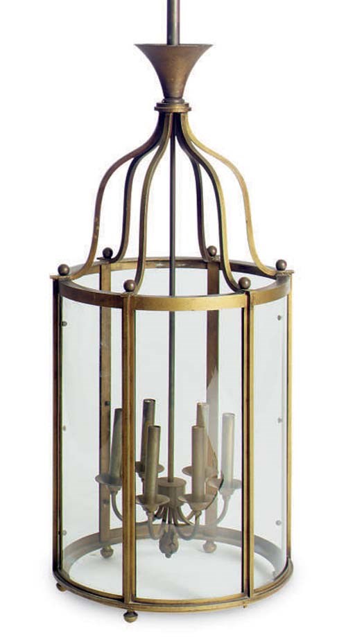 A LARGE FRENCH BRASS HALL LANTERN,