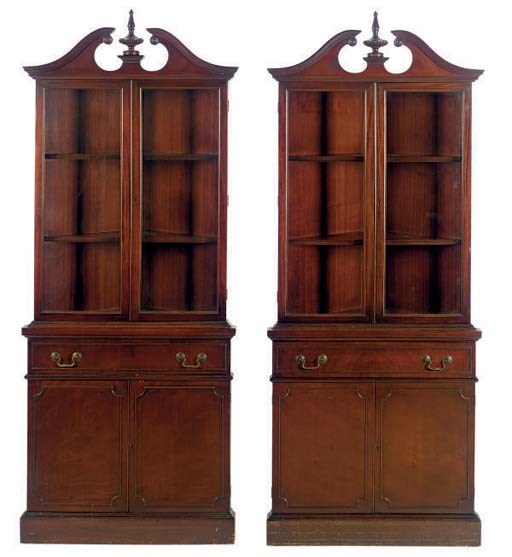 A PAIR OF MAHOGANY CORNER CUPBOARDS,