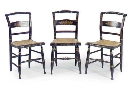 A SET OF EIGHT LATE FEDERAL POLYCHROME AND GILT-STENCIL DECORATED FANCY CHAIRS,
