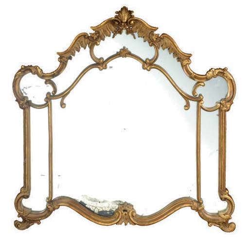 A ROCOCO STYLE CARVED GILTWOOD OVERMANTLE MIRROR,