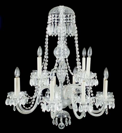 AN ENGLISH TWELVE-LIGHT CUT GLASS CHANDLIER,