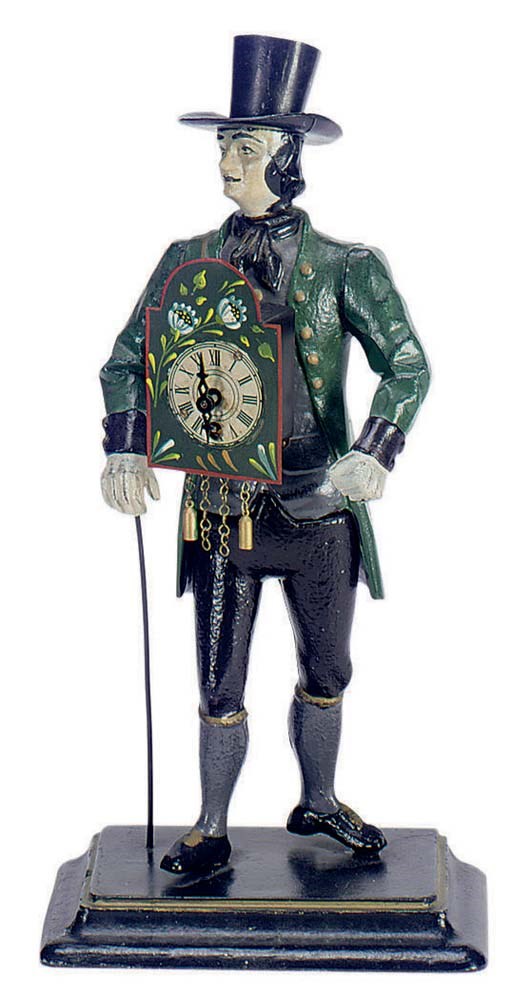 A PAINTED METAL FIGURAL CLOCK,