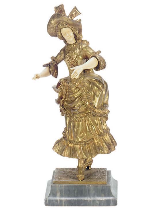 A GILT-BRONZE AND IVORY FIGURE OF A LADY**,