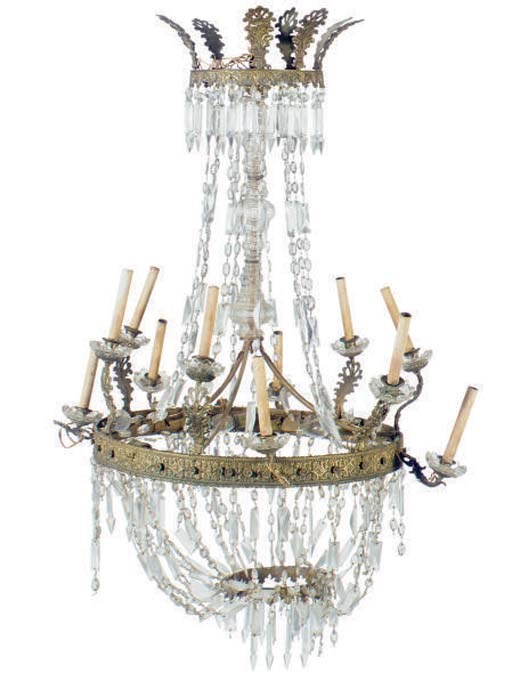 A LOUIS-PHILIPPE CUT-GLASS AND GILT-METAL FOURTEEN-LIGHT CHANDELIER,