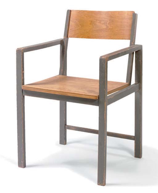 A PAINTED PLYWOOD ARMCHAIR,