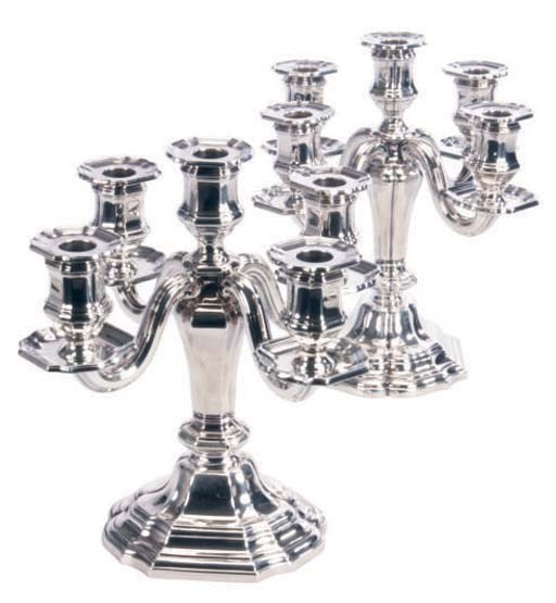 A PAIR OF FRENCH SILVER FOUR-LIGHT CANDELABRA,