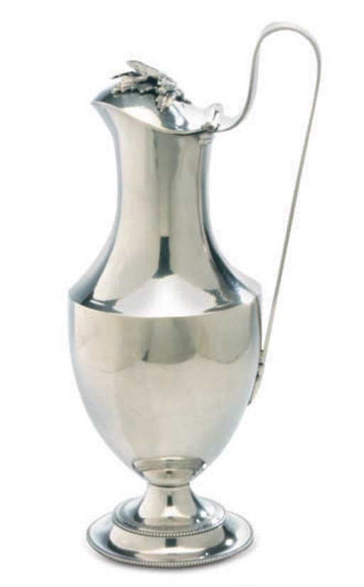 A SPANISH SILVER PITCHER WITH HINGED COVER,