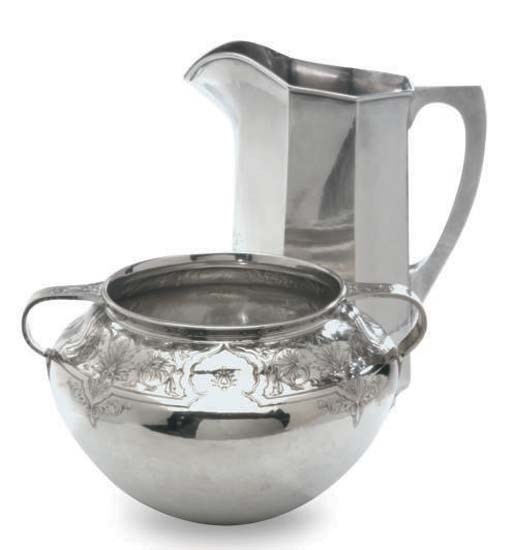 AN AMERICAN SILVER PITCHER AND TWO-HANDLED BOWL,