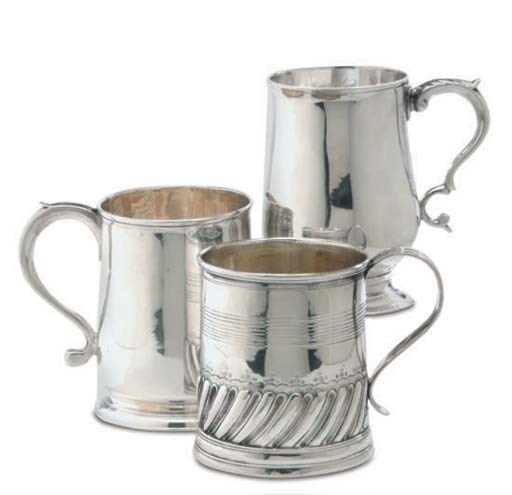 TWO GEORGIAN SILVER MUGS,