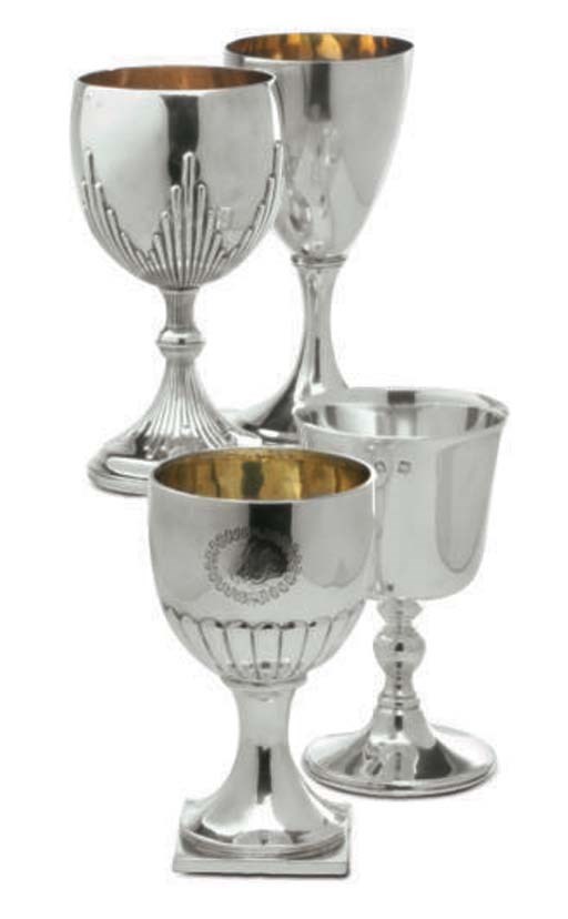 THREE GEORGE III SILVER GOBLETS,