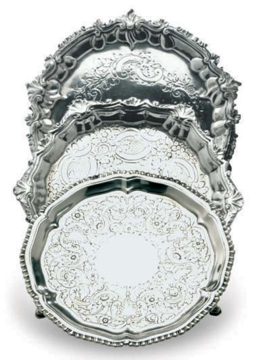 THREE SMALL GEORGIAN SILVER SALVERS,