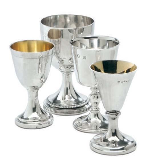 FIVE ENGLISH SILVER GOBLETS AND A CONTINENTAL SILVER GOBLET,