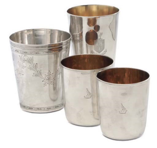 THREE GEORGE III SILVER BEAKER CUPS,