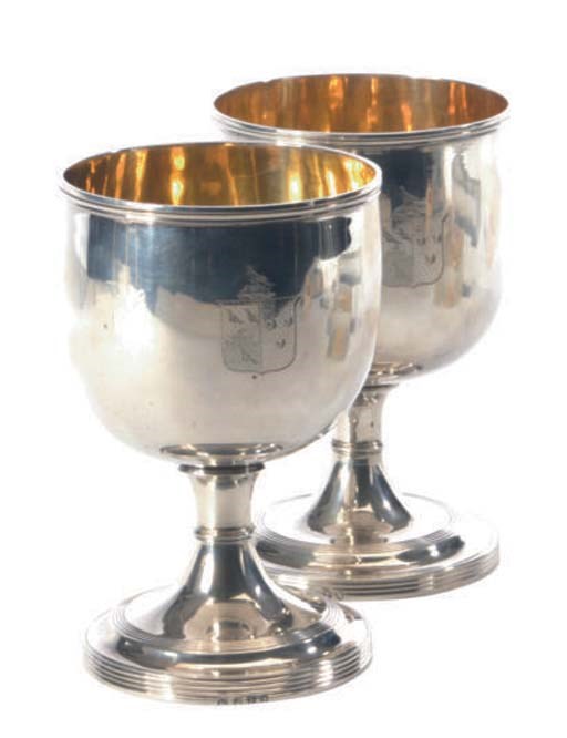A PAIR OF GEORGE III SILVER SMALL GOBLETS,