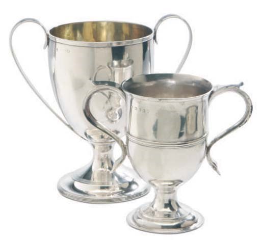 TWO GEORGE III SILVER TWO-HANDLED CUPS,