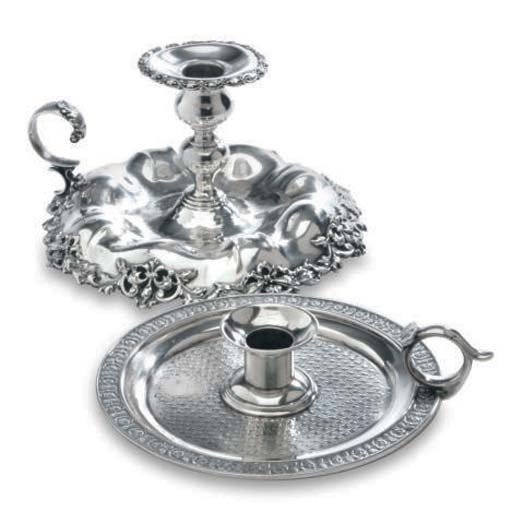 TWO AMERICAN SILVER CHAMBERSTICKS,