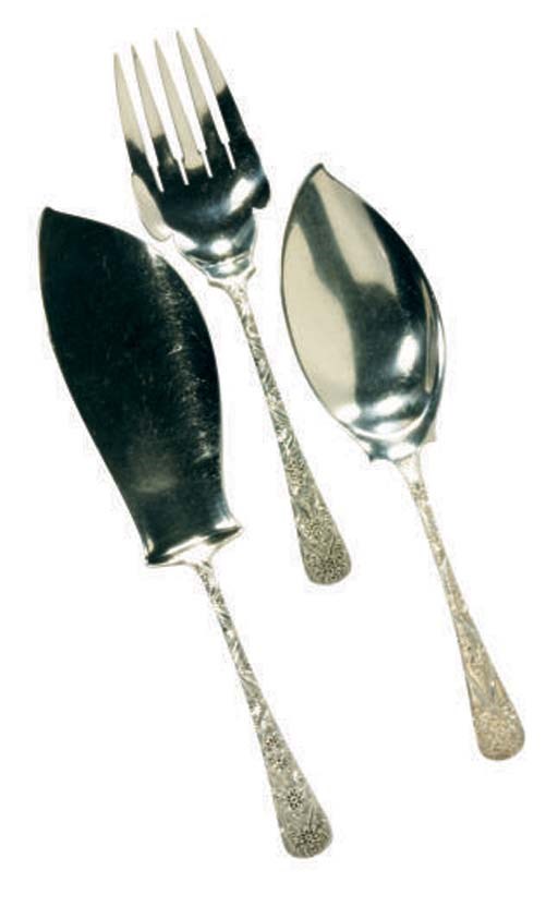 A SET OF TWELVE AMERICAN DESSERT FORKS AND A SET OF SIX DESSERT SPOONS,