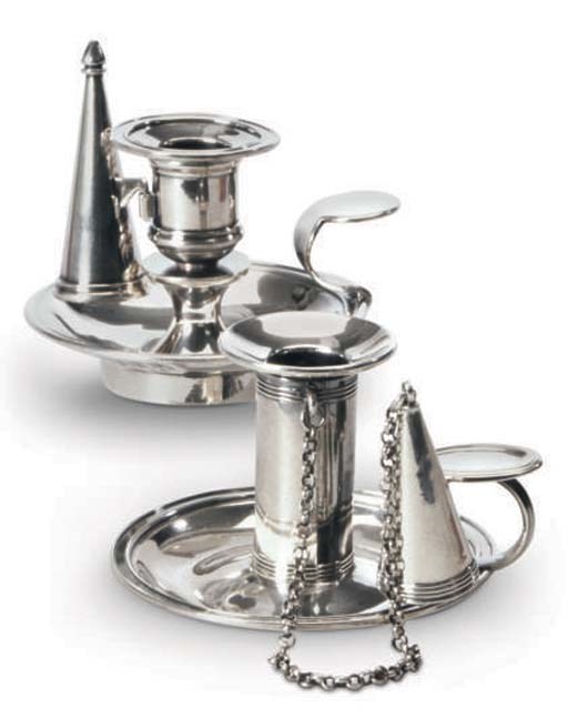 TWO GEORGE III SILVER SMALL CHAMBERSTICKS,