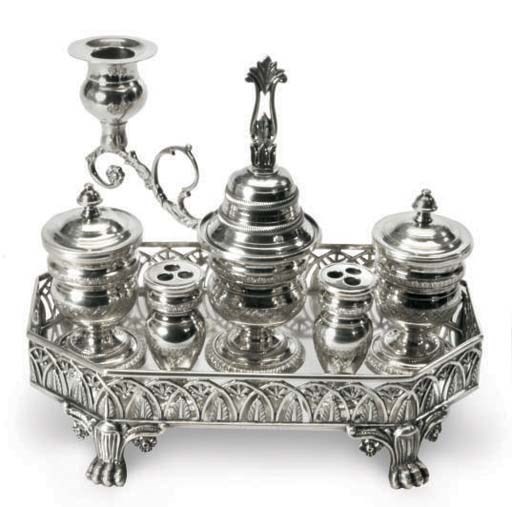 A BRAZILIAN SILVER INKSTAND,