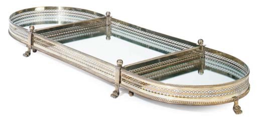 A SILVER-PLATED THREE PIECE MIRROR PLATEAU,