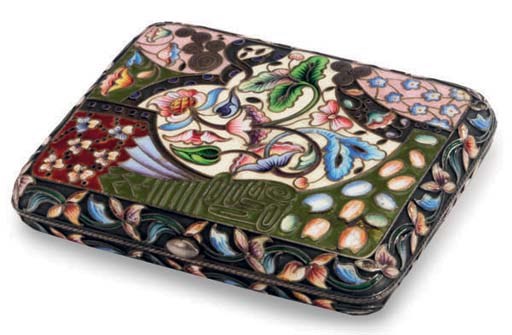 A RUSSIAN SILVER AND CLOISONNÉ ENAMEL CIGARETTE CASE,