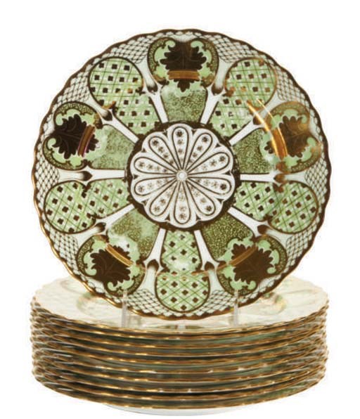 AN ENGLISH PORCELAIN PART DINNER SERVICE AND IRONSTONE PART DINNER SERVICE,