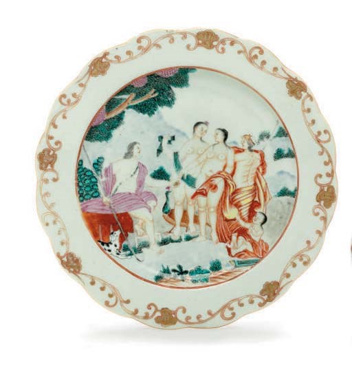 A CHINESE EXPORT FAMILLE ROSE 'JUDGMENT OF PARIS' PLATE,