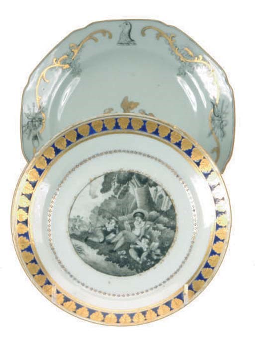 TWO CHINESE EXPORT EUROPEAN SUBJECT SMALL DISHES,