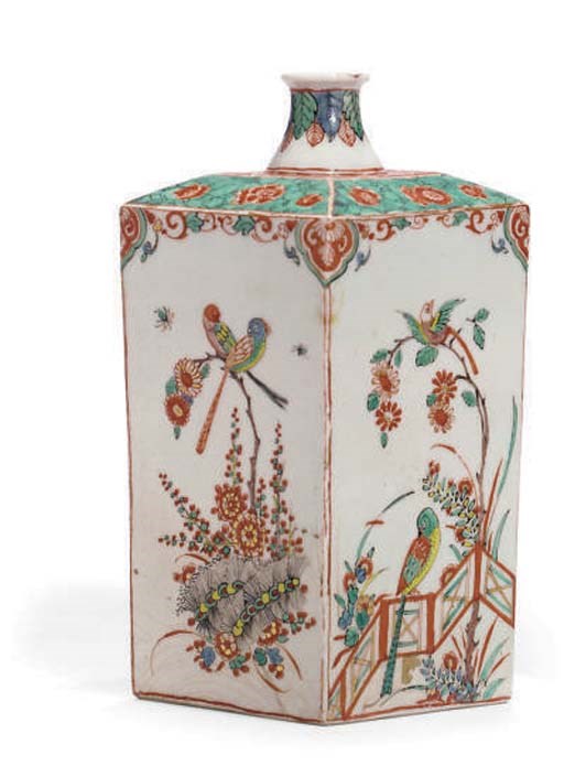 A DUTCH-DECORATED JAPANESE ARITA SQUARE BOTTLE,