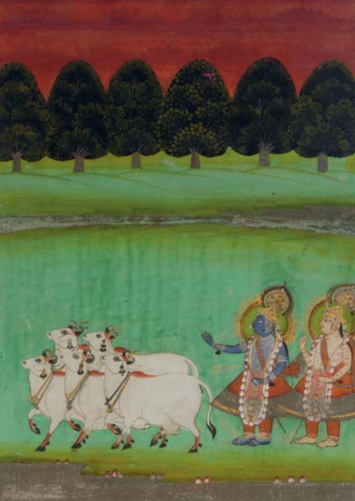 THREE INDIAN MINIATURE PAINTINGS AND A JAIN MANUSCRIPT,