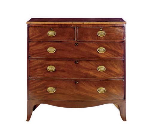A REGENCY MAHOGANY BOWFRONT CHEST OF DRAWERS,