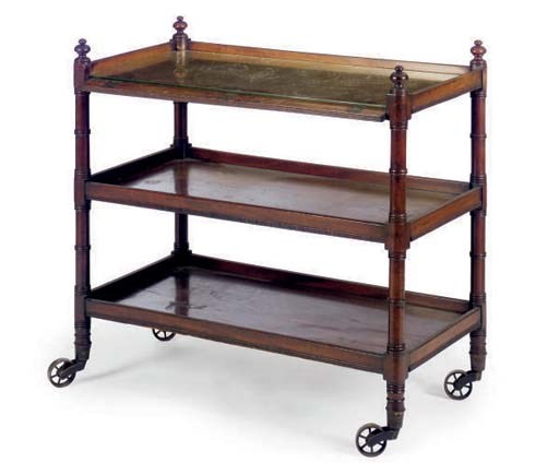 A VITCTORIAN MAHOGANY THREE-TIER SERVING STAND,