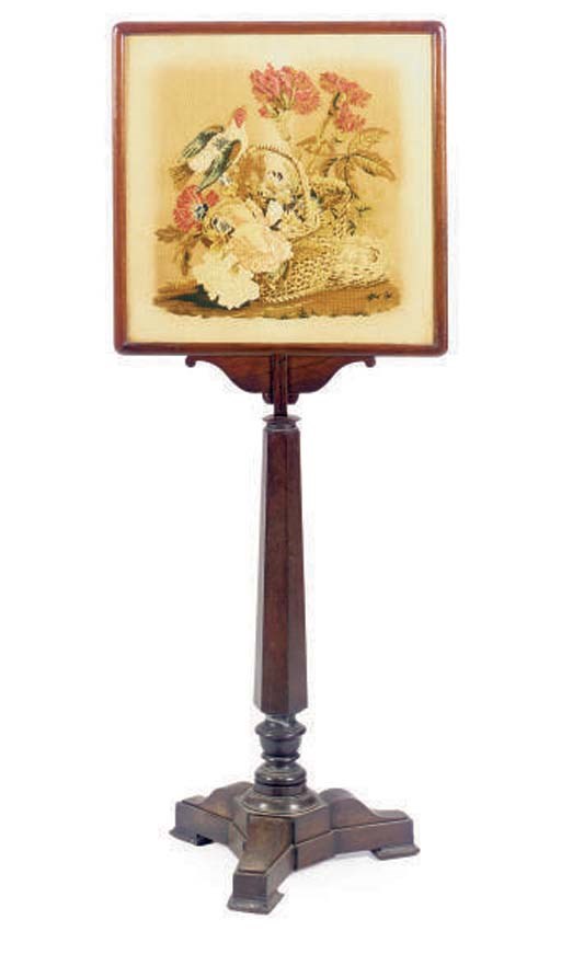 A VICTORIAN MAHOGANY FIRESCREEN,