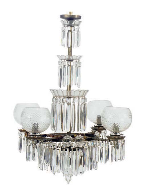 AN AMERICAN CUT-GLASS AND GILT-METAL GASOLIER,