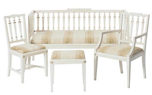 A SWEDISH CREAM & GILT PAINTED SUITE OF SEAT FURNITURE,