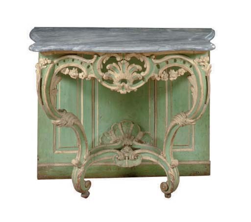 A LOUIS XV GREEN AND CREAM-PAINTED CONSOLE,