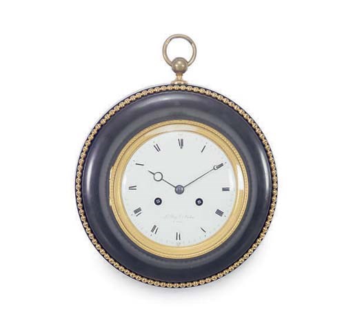 A RESTAURATION GILT-BRONZE AND PATINATED BRONZE WALL CLOCK,