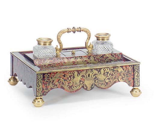 A FRENCH BOULLE MARQUETRY INK STAND**,