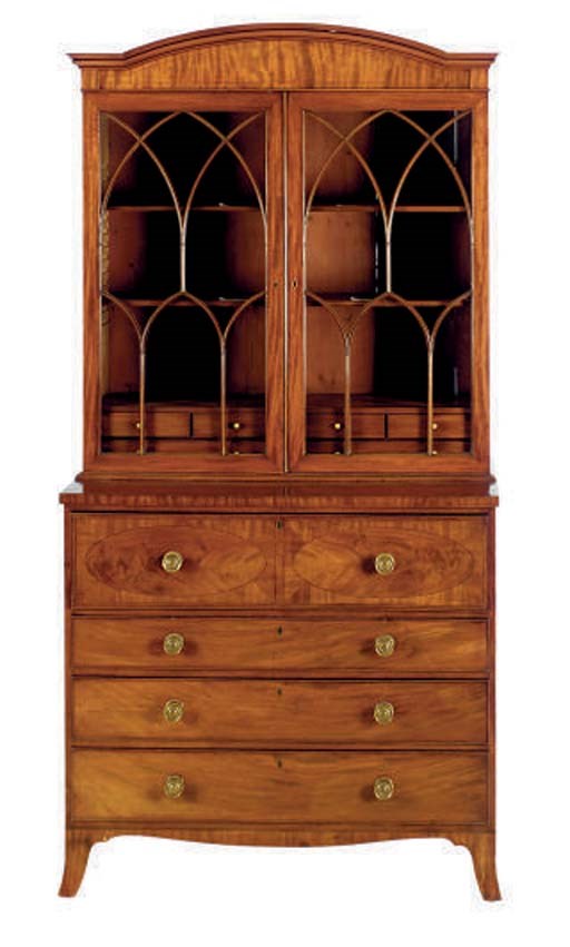 A LATE GEORGE III MAHOGANY BUTLER'S SECRETAIRE BOOKCASE,