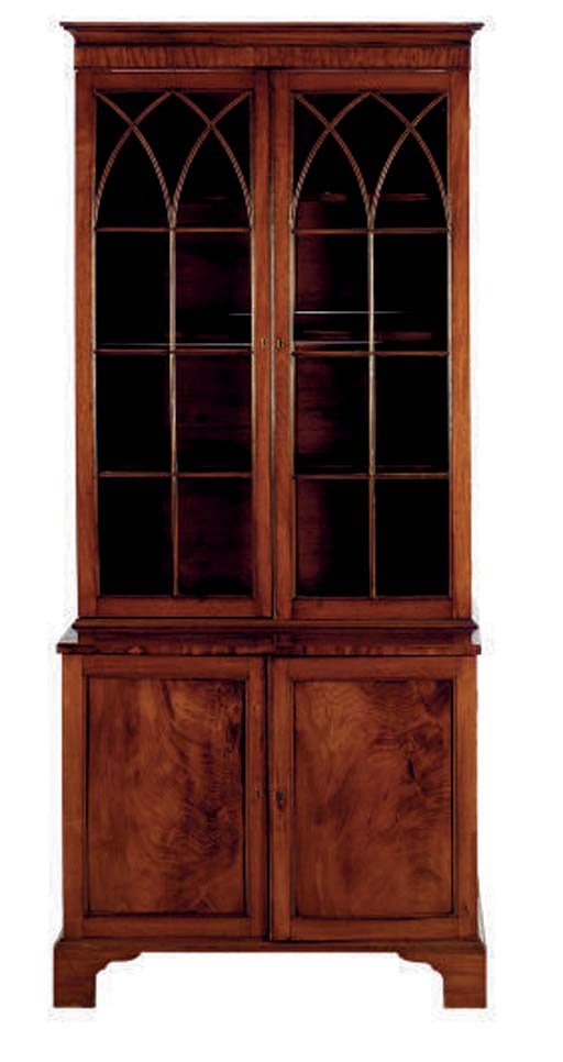 A GEORGE III MAHOGANY BOOKCASE CABINET,