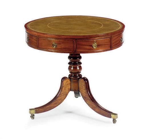 A REGENCY MAHOGANY DRUM TABLE,