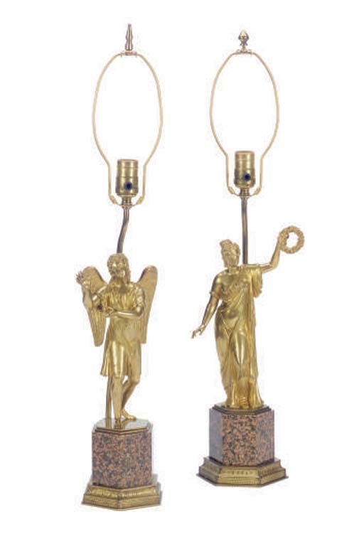 TWO FRENCH RESTAURATION GILT-BRONZE CLASSICAL FIGURES,