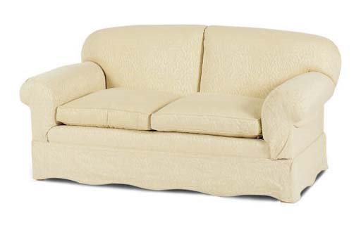 AN UPHOLSTERED TWO-SEAT SOFA,
