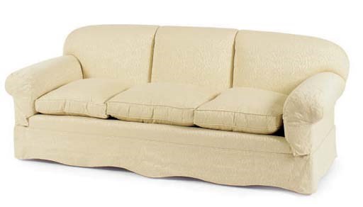 AN UPHOLSTERED THREE-SEAT SOFA,