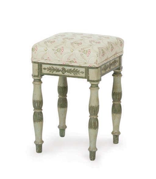 A FRENCH POLYCHROME PAINTED TABOURET,