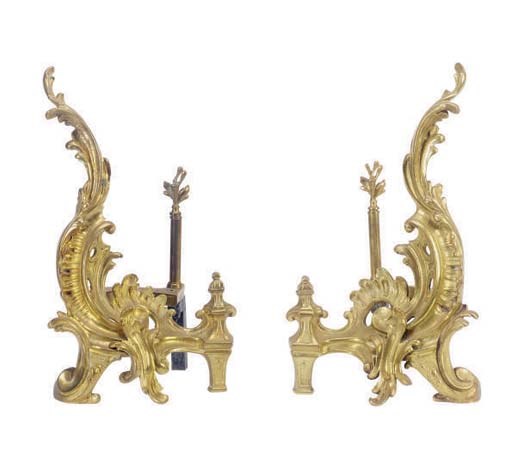 A PAIR OF FRENCH GILT-BRONZE ANDIRONS,