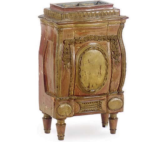 A CONTINENTAL CARVED AND PAINTED BEECHWOOD UMBRELLA STAND,