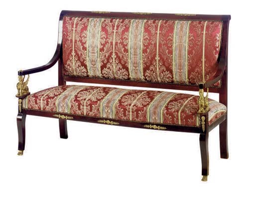 A FRENCH GILT-METAL MOUNTED MAHOGANY SETTEE,