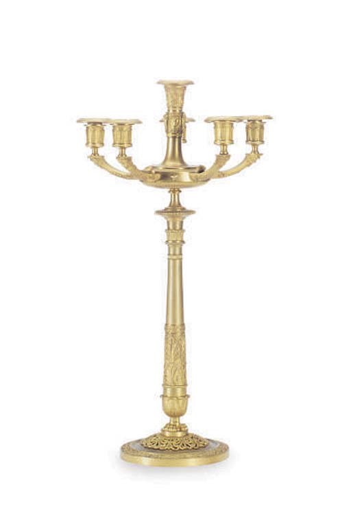 A PAIR OF FRENCH GILT-BRONZE SIX-LIGHT CANDELABRA,