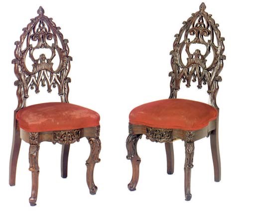 A PAIR OF AMERICAN ROCOCO REVIVAL ROSEWOOD SIDE CHAIRS**,